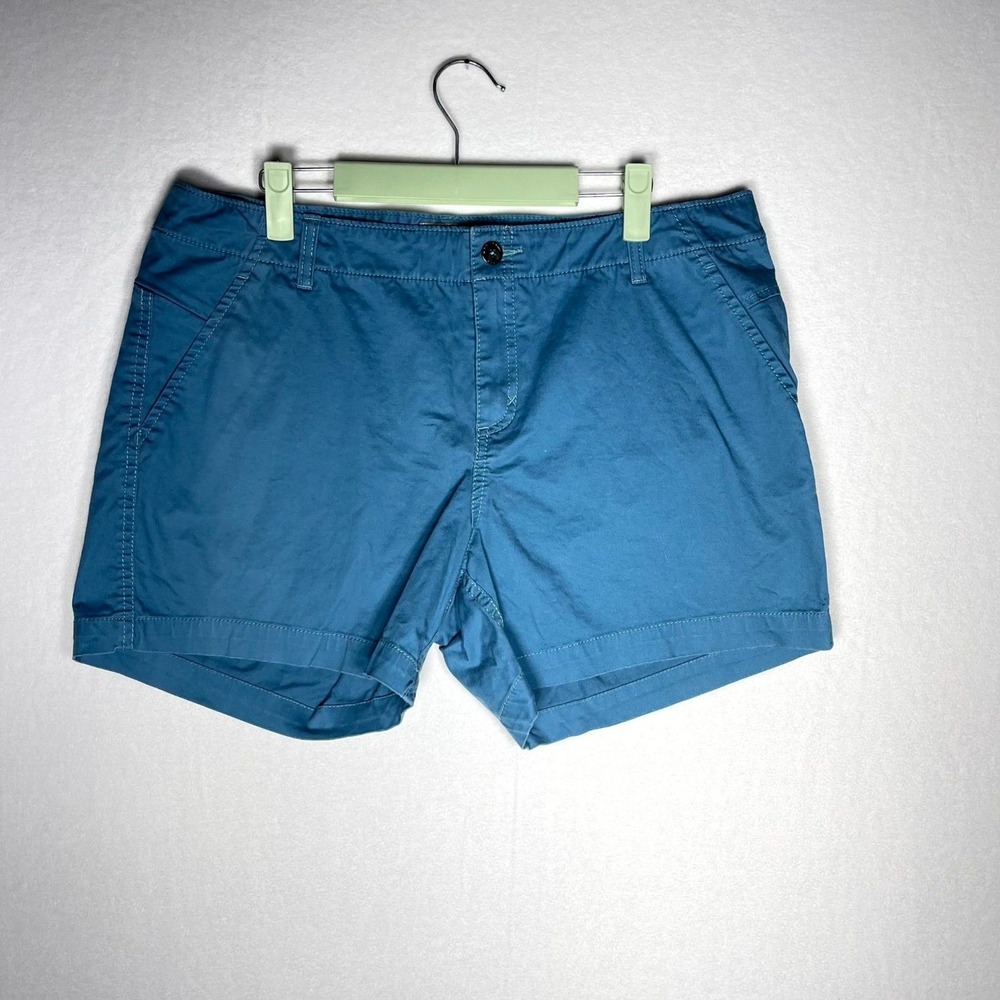 Royal Robbins Women Blue Cotton Blend Shorts Size 12 Fish Embroidered Casual